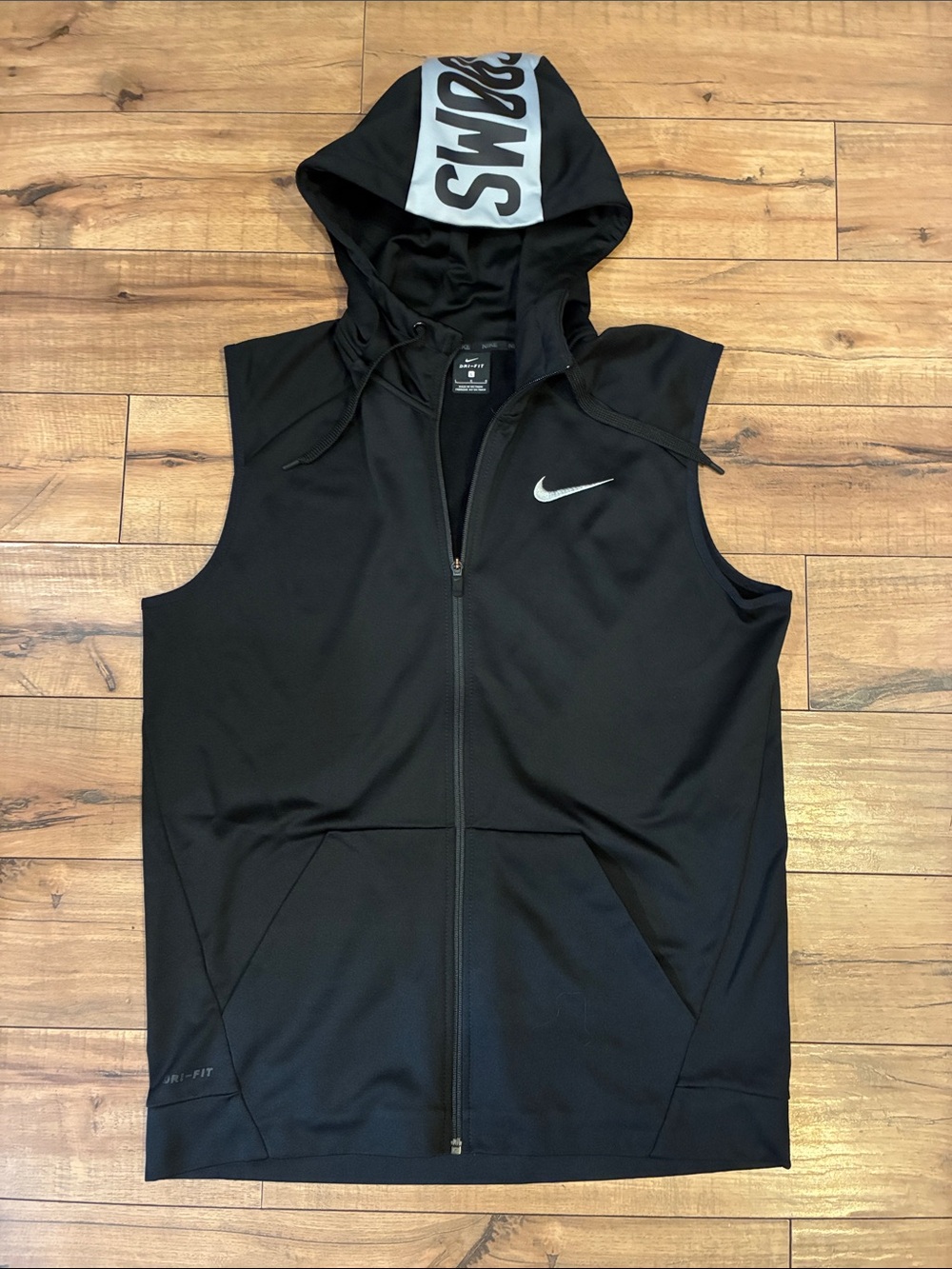 Nike Black Sleeveless Hooded Zip-Up Vest with Silver Swoosh